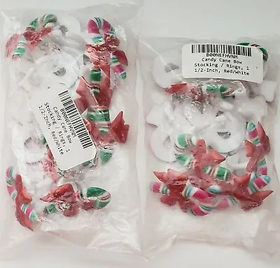 £11.92 • Buy 24 - Plastic Candy Cane Bow Rings Toppers For Cupcakes Cakes Christmas Green Red