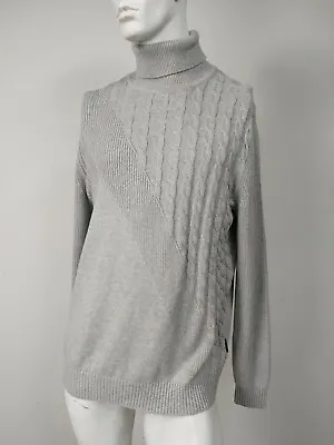 SEAN JOHN Gray Cotton Mixed Knit Turtleneck Sweater Sz L NWT $99 • $38
