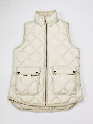 J.Crew Puffer Vest Women XS Full Zip Ivory Quilted Excursion Down Bleached Sand • $29