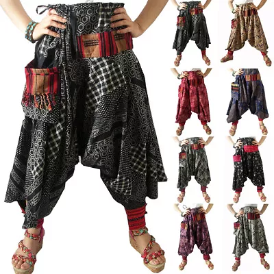 Womens / Mens Harem Drop Crotch Thai Patterned Pants Gypsy Hippie Aladdin Hmong • $21.95