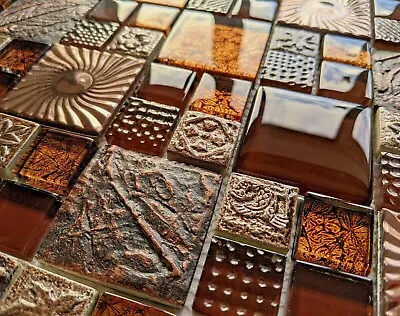 £8.98 • Buy Ancient Nature Design Textured Stone Metal Glass Copper Brown Mosaic Wall Tiles