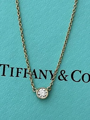 Tiffany & Co 18K Gold Elsa Peretti Diamond By The Yard Necklace .12 Carats 16 In • $1000