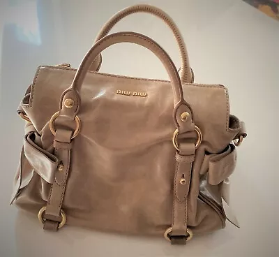 $1200 • Buy Miu Miu Vitello Lux Bow Satchel Calfskin Leather Authentic New, Beige Color