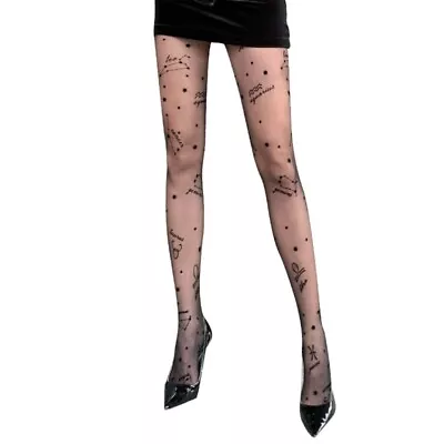 Women Silky Sheer Pantyhose Gothic Constellation Star Print Tights • £6.65