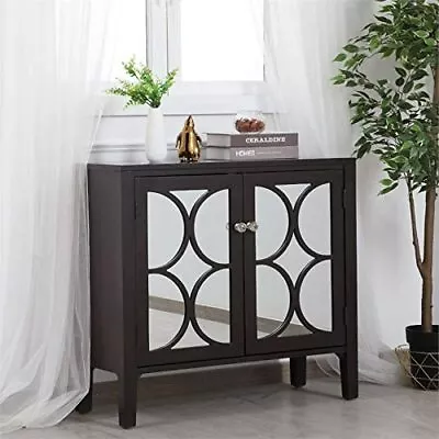 Mirrored Dark Walnut Cabinet Living Dining Room Bedroom Bathroom Foyer Dresser • $1065.73