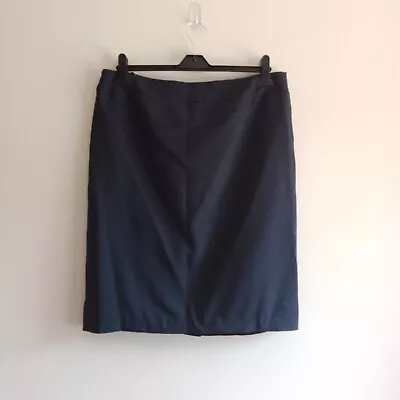 BHS Navy Fully Lined Classic Straight Pencil Skirt Size 14 - L Back Slit • £9