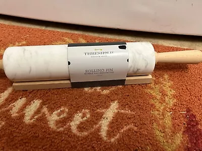 Threshold Marble Rolling Pin W/ Beechwood Handles & Tray Stand • $24