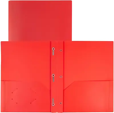 Plastic Pocket Folders With Prongs - (2 Pack Red) 2 Pocket 3 Prong Folders Du • $11.78