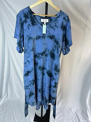 Anthropologie Cloth & Stone Liv Dress Tie-Dye Blue 2X Plus Size Tie Waist Tencel • $49