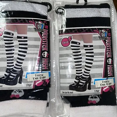 2 Packs Monster High Black & White Freaky Knee High Socks Girls 2 New Packs • $6