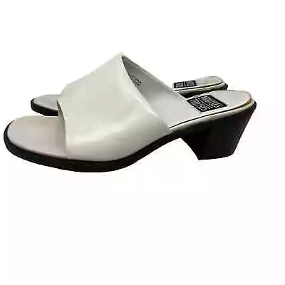 Vintage Mootsies Tootsie White Slide Sandals Women 8.5 Chunky Heel 90s Y2K • $25.20