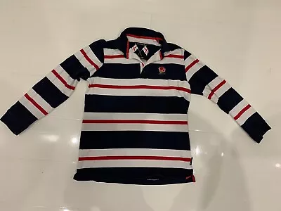 England Rugby Shirt Cotton Traders Striped Long Sleeve Size Medium • £14.99