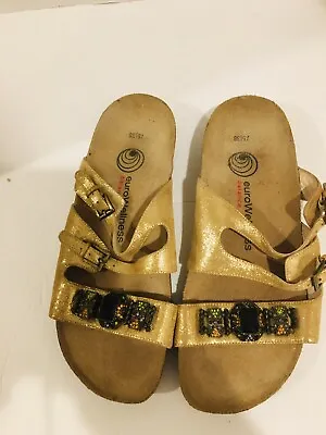 $22 • Buy EuroWellness Balance Women's Gold Sandals.Molded Cork Foot Bed.Size 7.5