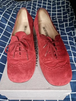 £115 • Buy MOD SHOES Faye 60s/70s Retro Style Cranberry Red Suede Brogues UK 5 VGC