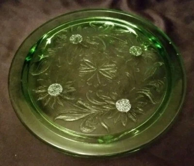 $12.77 • Buy Vintage Sunflower Green Depression Glass Cake Plate Footed Jeannette Platter