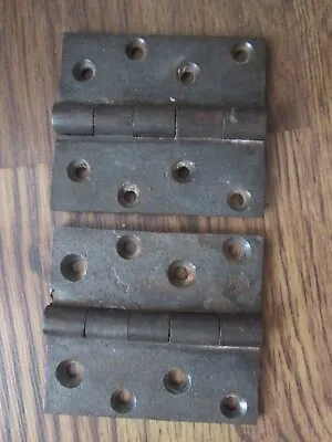 Pair Old Vintage Cast Iron Cabinet Door Butt Hinges 3 1/2  X4  No Screws LOT Y • $29