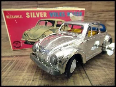 Kanto Toys Tin Toy Car W/Box Made In Japan Mainspring Mechanical Silver Vintage • $82.96