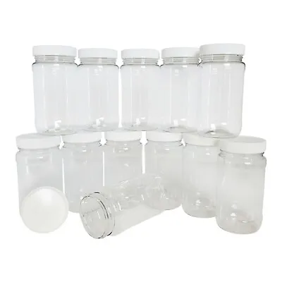 Kelkaa 8oz Clear PET Plastic Jars With White Ribbed PE Lined Caps (Pack Of 12) • $22.95