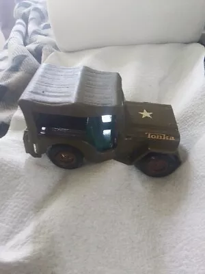Vtg Tonka Military Jeep Army Green 6  Pressed Steel/plastic Excelent Shape 60's • $33