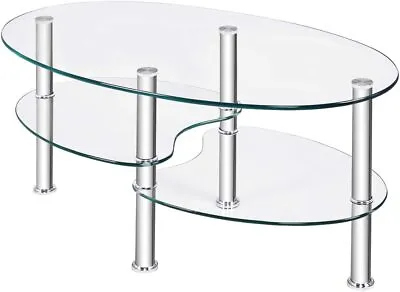 Living Room Clear Tempered Glass Coffee Table With Storage Shelves Modern Tables • $71.99