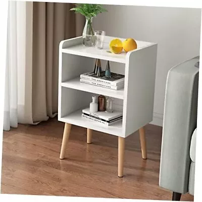  Nightstand Mid-Century Modern Bedside Tables With Storage Shelf White • $60.78