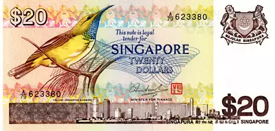 Singapore 20 Dollars 1979 UNC Banknote P-12 Prefix A/79 Bird Series Paper Money • $42.07