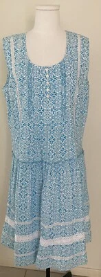 $20 • Buy ORIENTIQUE 100% Cotton Lined Shift Dress Lace Accent Size14-India