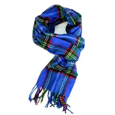 Unisex Royal Stewart Winter 100% CASHMERE Scarf Blue Check Plaid Tartan SCOTLAND • $7.99