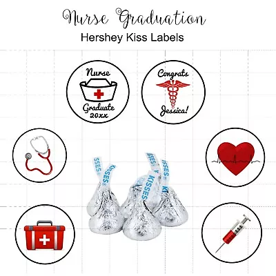 Nurse Graduation Party Favors Hershey Kiss Labels Personalized Stickers 108 CT • $7.95