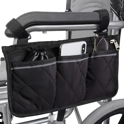 Black Outdoor Wheelchair Side Pocket Organizer Holder Pouch Armrest Storage Bag • $7.42