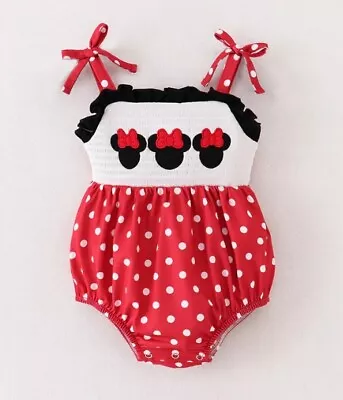 NEW Boutique Minnie Mouse Baby Girls Smocked Red Romper Jumpsuit  • $16.99