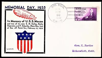 USS Macon ZRS-5 Zeppelin Memorial Crash Cover Big Sur CA May 30 1935 LA C Club  • $12.50