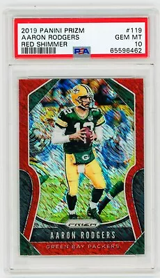 AARON RODGERS 2019 Panini Prizm Red Shimmer 07/15 PSA 10 Gem Mint #119 • $139.99