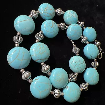 Artisan Southwestern Chunky Vintage Blue Turquoise Howlite Necklace 18” • $18