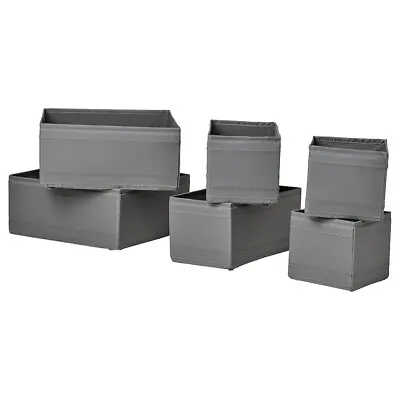 IKEA SKUBB Set Of 6 Drawer Organiser Storage Cloth Box Wardrobe Dark Grey • £12.49