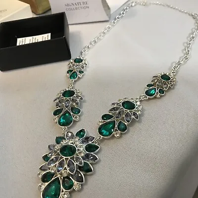 Avon Signature Collection Emerald Green Necklace Statement  Crystal  2016 + Box • $24.99