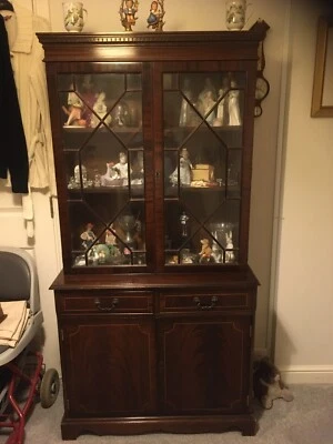 £50 • Buy Dark Wood Dresser / Cabinet, Glass Doors Above 2 Drawers Cupboards Under
