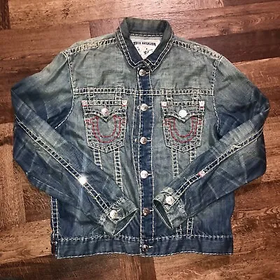 True Religion Denim Trucker Jacket Thick Stitch Mens Chief Keef • $135