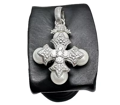 Judith Ripka Maltese Cross Pearl Sterling Silver Enhancer Pendant Vintage • $89.99