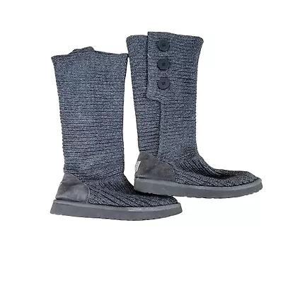 UGG Australia Women’s Knit Cardy Boots Gray Crochet Sheepskin 1876 US Size 10 US • $34.99