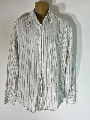 Mens D&G Dolce & Gabbana 17” White Mix Stripe Slim Fit Smart Work Suit Shirt • £29.99
