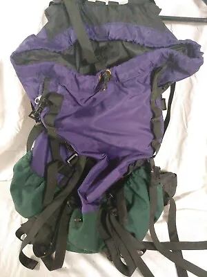 Mei Hiking Full Size Backpack Canvas Purple Green Blue 80's Style • $15