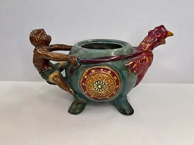 Majolica Rooster And Monkey Teapot • $50