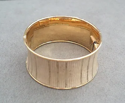 Wide Gold Vermeil STERLING Silver BANGLE BRACELET Hourglass Rib VERONESE Italy • £63.42