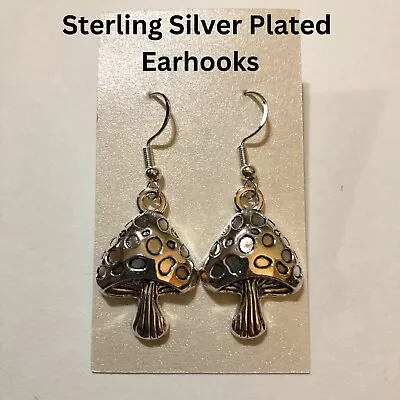 Silver Mushroom Earrings 3D Dangle Drop Mushroom Earrings Trippy 3D Earrings • $5.97