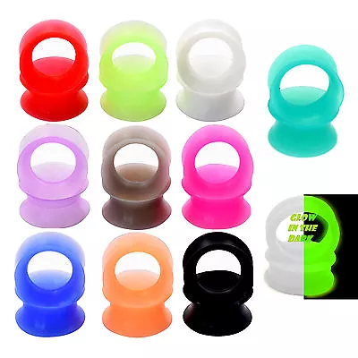 Pair Flexible Silicone Flesh Ear Tunnels Double Flat Flared Plugs Earlets Gauges • $6.59