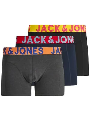 £17.99 • Buy Jack & Jones Mens New 3 Pack Trunks Boxer Shorts Underwear Black Navy Grey
