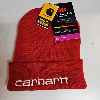 Carhartt 3M Thinsulate Embroidered Logo Knit Cuffed Beanie Red  Hat NEW • $29.90