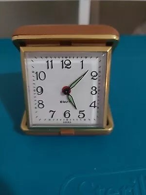 Vintage Equity Folding Travel Working Alarm Clock Glow Hands Brown Case Working • $7.99