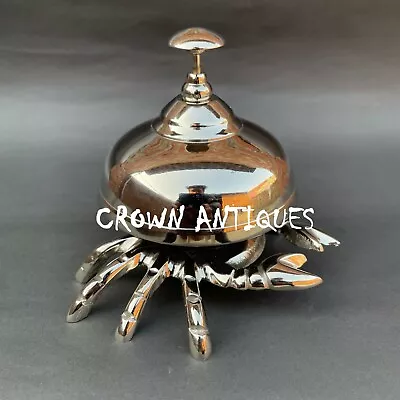 Vintage Brass Desk Bell Crab Office Table Bell NICKEL Finish Ringing Bell Gift • $40.29
